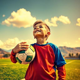 A young boy dreaming of becoming an athlete, captured in an inspiring scene