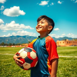 A young boy dreaming of becoming an athlete, captured in an inspiring scene