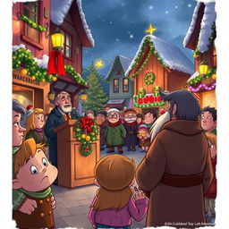 In a bustling Coldmaw Town, the mayor stands at a decorated podium announcing to a hopeful crowd that the festive Christmas ceremony cannot go on without the shining Christmas Star