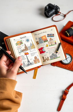 A beautifully designed pocket diary specifically tailored for travelers wanting to converse in Spanish