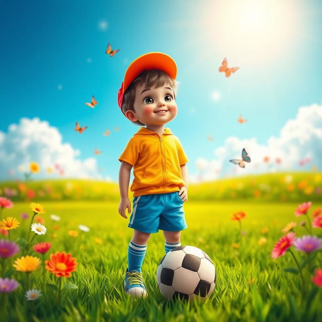 A young boy dreaming of becoming an athlete, depicted in a whimsical and uplifting image