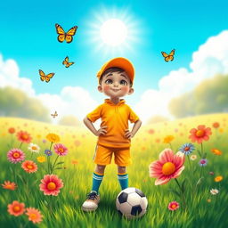 A young boy dreaming of becoming an athlete, depicted in a whimsical and uplifting image