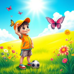 A young boy dreaming of becoming an athlete, depicted in a whimsical and uplifting image
