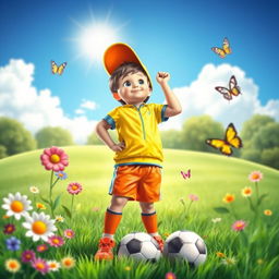 A young boy dreaming of becoming an athlete, depicted in a whimsical and uplifting image