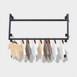A 2D pixel art illustration showcasing a top-down view of a black metal clothing rack featuring two horizontal rails