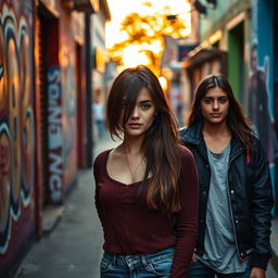 A captivating scene from a story titled "Tomer", featuring a girl with half of her face cleverly covered, emphasizing her mysterious allure