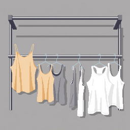 A 2D pixel art illustration showcasing a top-down view of a black metal clothing rack featuring two horizontal rails