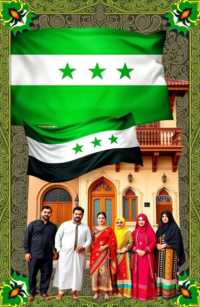 A beautifully designed front and back book cover featuring the Syrian flag prominently displayed, with rich green, white, and black colors