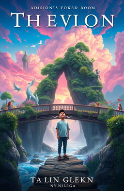 A serene and atmospheric book cover showcasing a picturesque bridge adorned with lush greenery and a flowing river underneath