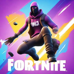 A high-quality digital art image, featuring a Fortnite character in a dynamic pose