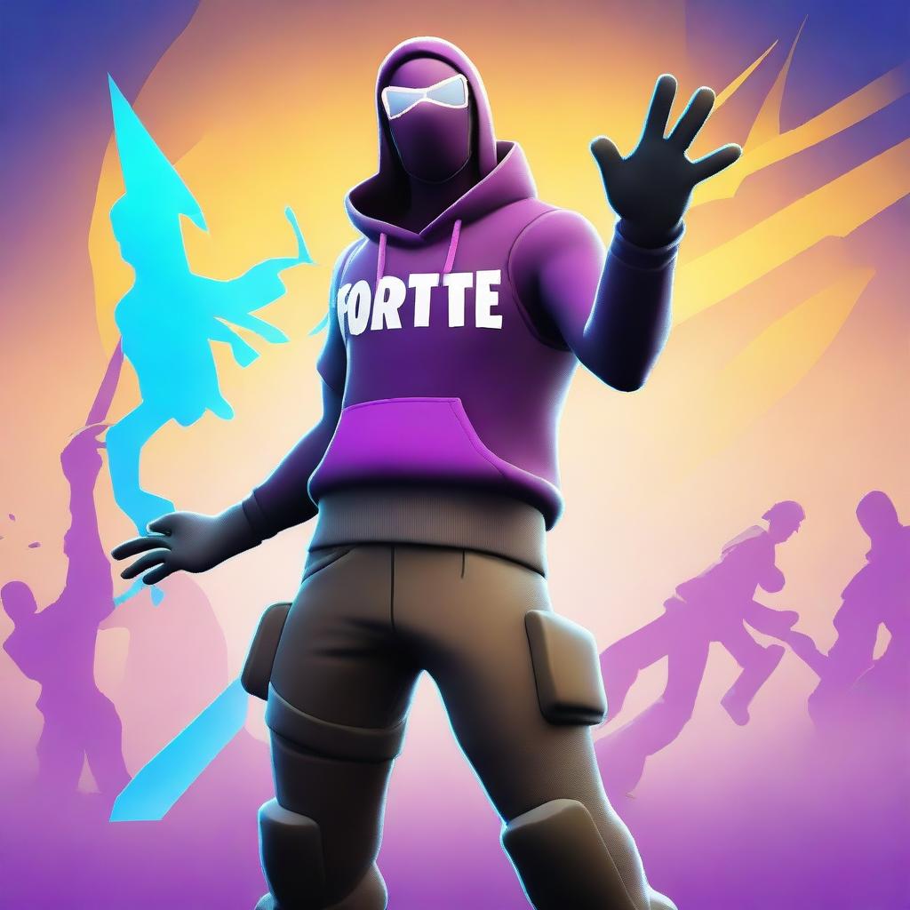 A high-quality digital art image, featuring a Fortnite character in a dynamic pose