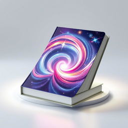 A 3D illustration of a meditation book featuring a captivating cover design that showcases a vibrant, swirling universe