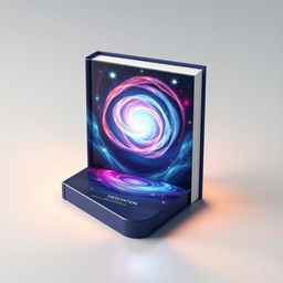 A 3D illustration of a meditation book featuring a captivating cover design that showcases a vibrant, swirling universe