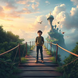 A serene and atmospheric book cover depicting a beautiful bridge surrounded by vibrant greenery, set against a stunning sky