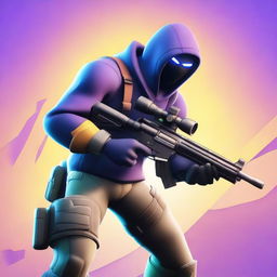 A high-quality, digital art image featuring a Fortnite character holding a sniper rifle, aiming into the distance