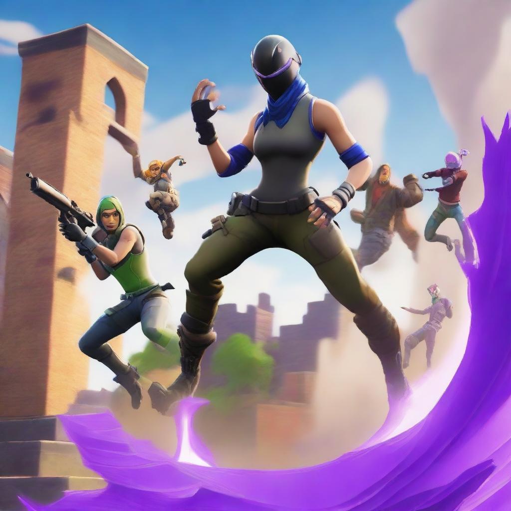 A high-resolution digital art image showcasing a Fortnite character in the middle of an edit play against an opponent