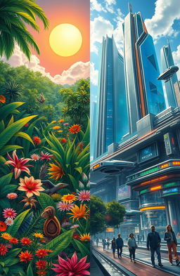 A captivating depiction of two distinct worlds coexisting side by side