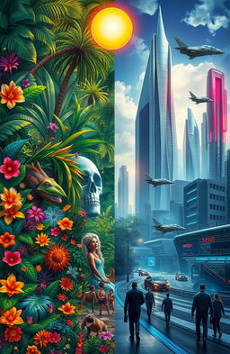 A captivating depiction of two distinct worlds coexisting side by side