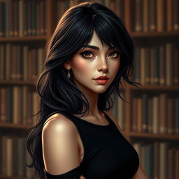 A stunning digital portrait of Vera Night, a fictional author, with a mysterious and enchanting expression