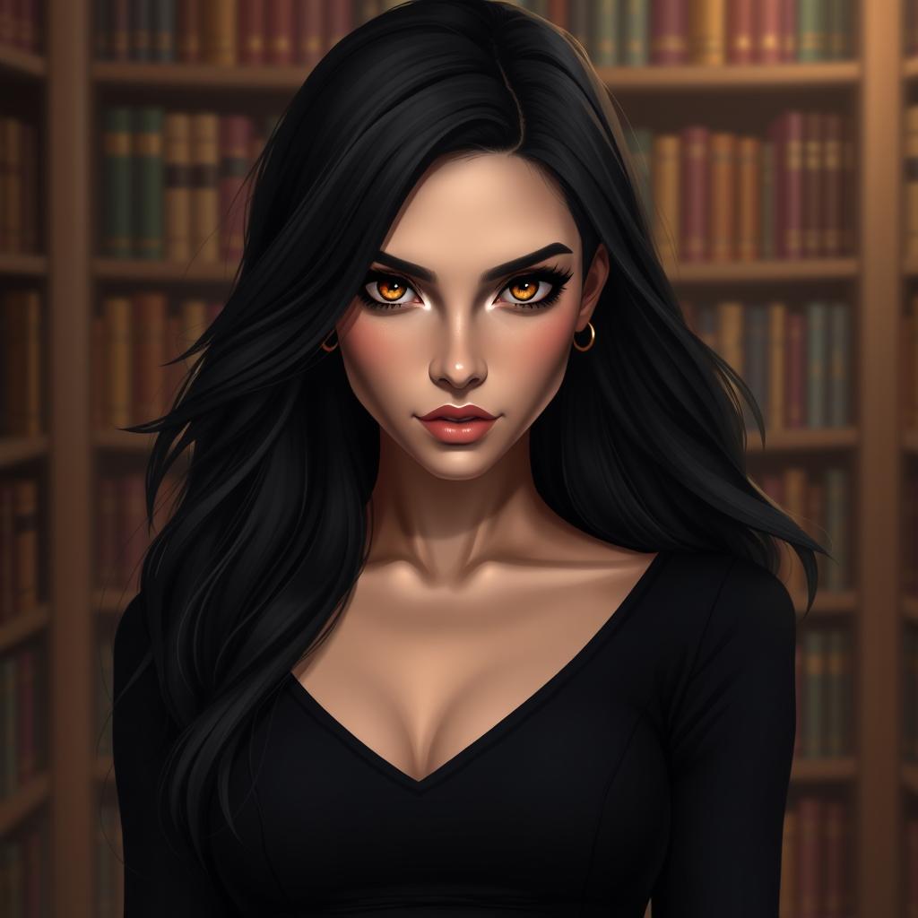 A stunning digital portrait of Vera Night, a fictional author, with a mysterious and enchanting expression