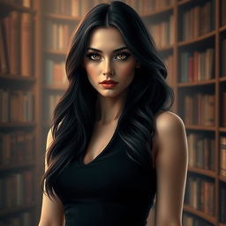 A stunning digital portrait of Vera Night, a fictional author, with a mysterious and enchanting expression