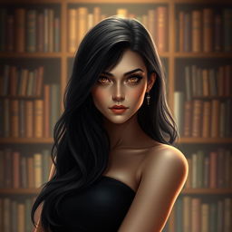 A stunning digital portrait of Vera Night, a fictional author, with a mysterious and enchanting expression