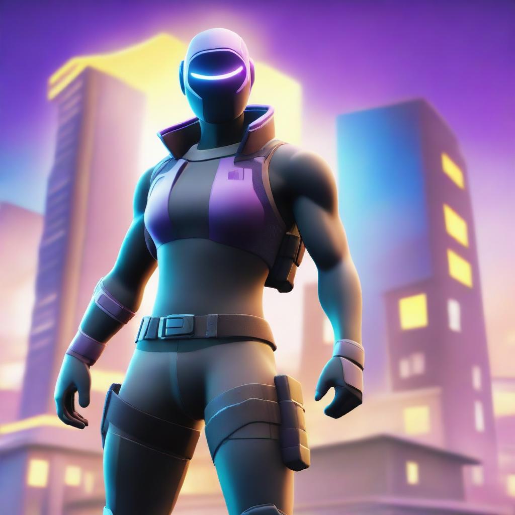 A high-quality digital art image depicting a Fortnite character with the building menu displayed in hand