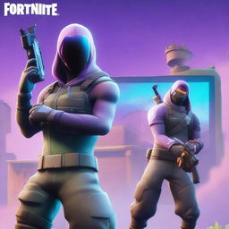 A high-quality digital art image depicting a Fortnite character with the building menu displayed in hand