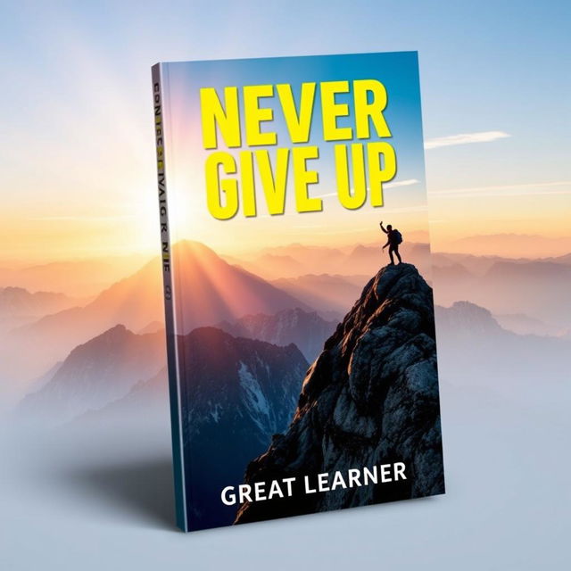 A motivational book cover design for 'Never Give Up' by Great Learner