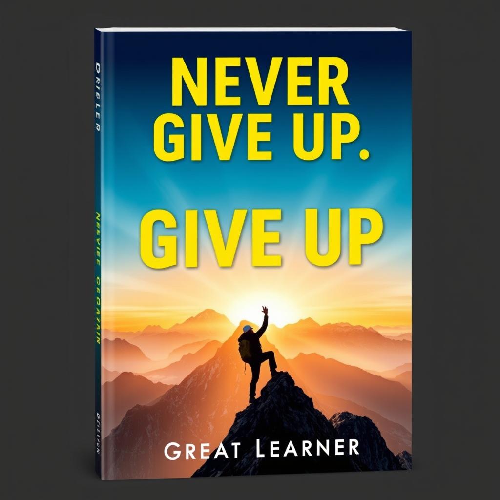 A motivational book cover design for 'Never Give Up' by Great Learner