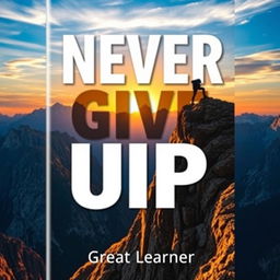 A dynamic book cover for 'Never Give Up' by Great Learner