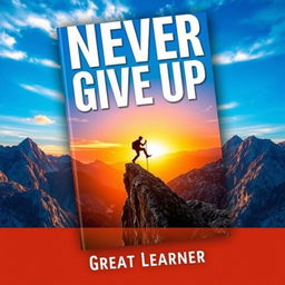 A dynamic book cover for 'Never Give Up' by Great Learner