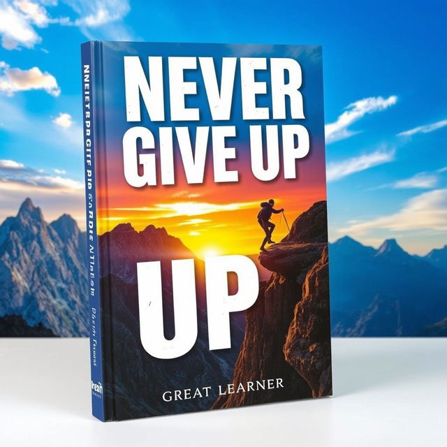 A dynamic book cover for 'Never Give Up' by Great Learner