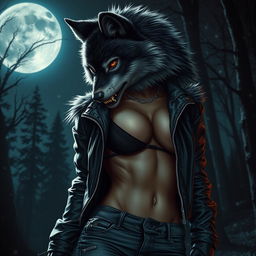 A fearless female werewolf captivatingly luring in the night, showcasing both beauty and strength