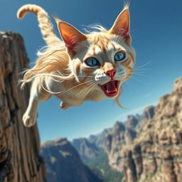 A breathtaking scene of a beautiful blonde anthro cat woman with striking blue eyes and vibrant red lips