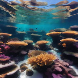 A high-quality, underwater photograph that captures the essence of a real-world Shallow Twisty Bridge biome