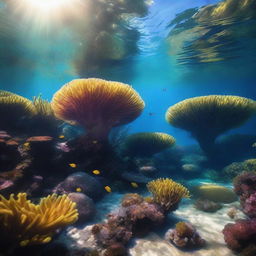 A high-quality, underwater photograph that captures the essence of a real-world Shallow Twisty Bridge biome