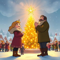 As the golden star is finally placed atop the grand evergreen tree, the entire town of Coldmaw erupts in joyous cheers
