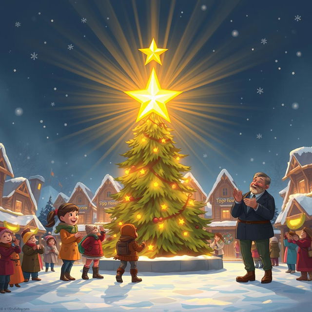 As the golden star is finally placed atop the grand evergreen tree, the entire town of Coldmaw erupts in joyous cheers