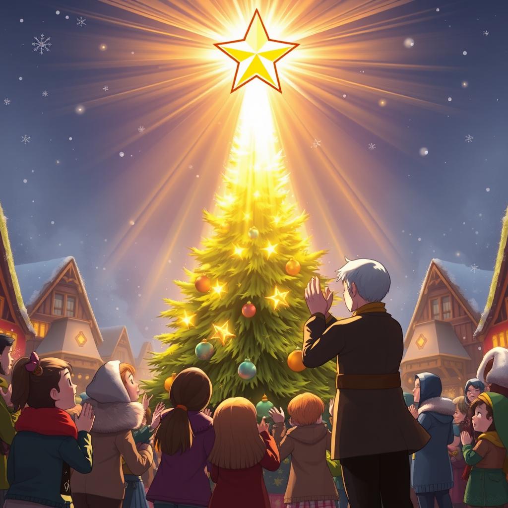 As the golden star is finally placed atop the grand evergreen tree, the entire town of Coldmaw erupts in joyous cheers