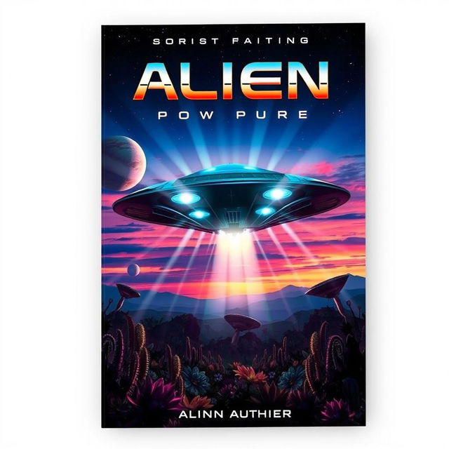 A visually striking book cover design featuring a massive alien spaceship landing in a dramatic action-packed scene