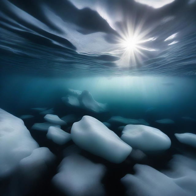 A high-quality underwater photograph depicting a real-world Sparse Arctic biome