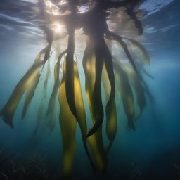 A high-quality underwater photograph showcasing a real-world Arctic Kelp Forest biome