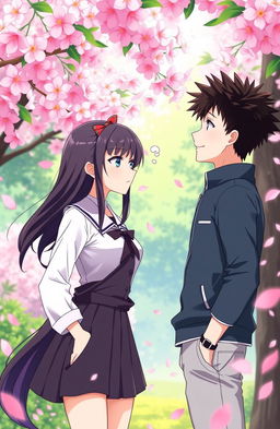 An anime scene featuring an adult girl and boy who are secretly in love but are forbidden to express their feelings