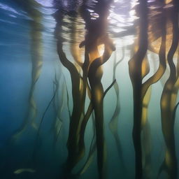 A high-quality underwater photograph showcasing a real-world Arctic Kelp Forest biome