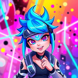 A vibrant and colorful avatar featuring a digital character with a futuristic look