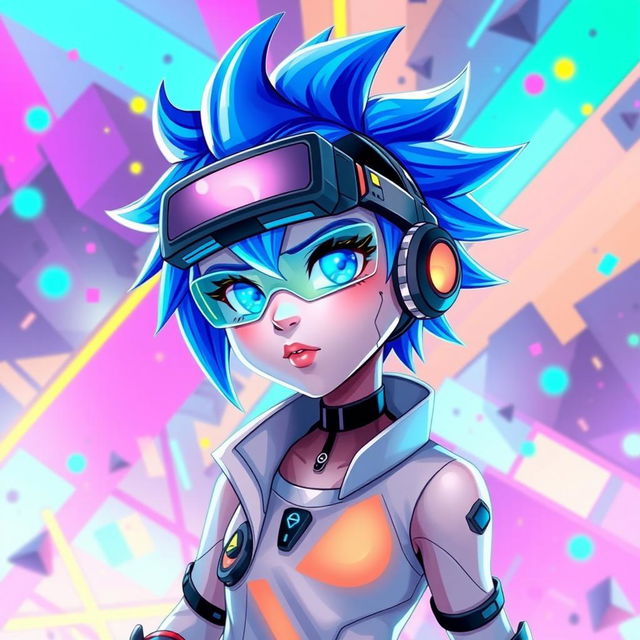 A vibrant and colorful avatar featuring a digital character with a futuristic look