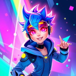 A vibrant and colorful avatar featuring a digital character with a futuristic look