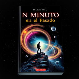 A stunning book cover design featuring a dark black background dotted with shimmering stars and planets