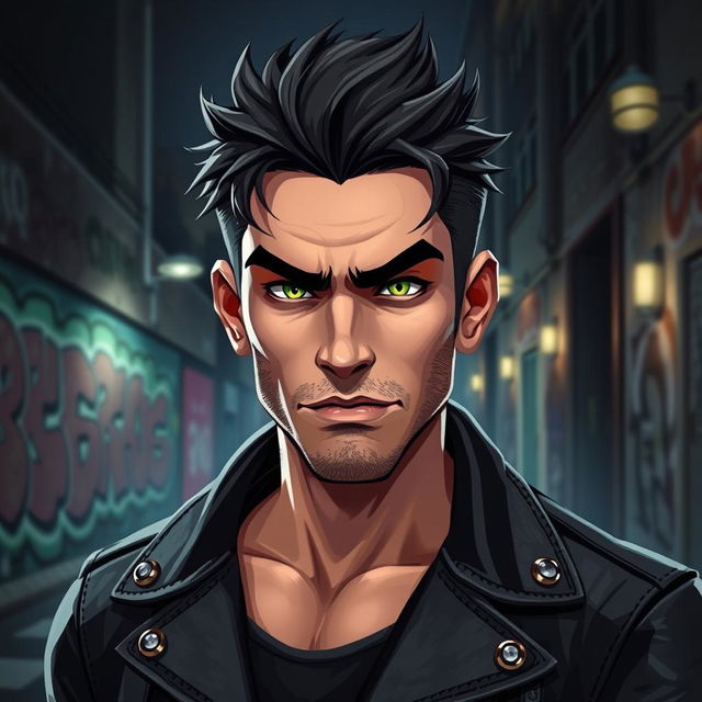 A bold and striking avatar designed for a male audience, featuring a digital character with a rugged appearance